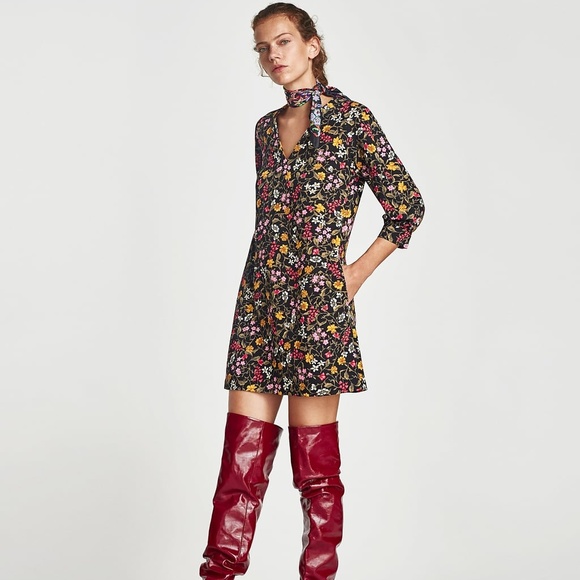 zara puff sleeve floral dress